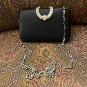 Elegant Black Party Clutch Bag / La Regale Clutch with Crystal Clasp